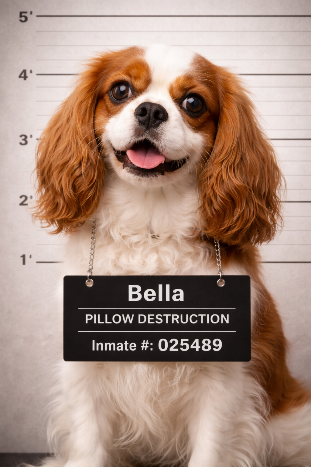 Custom pet mugshot example featuring a cute dog